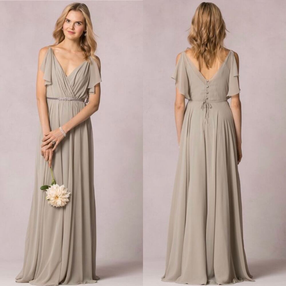 Jenny Yoo Cold Shoulder V-Neck Maxi Dress